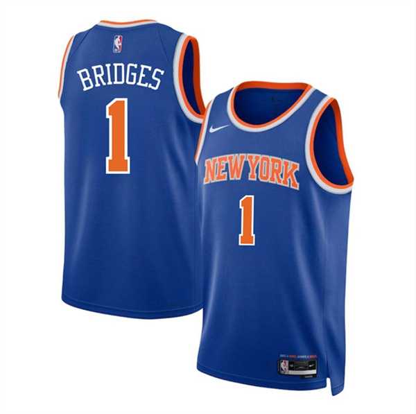 Men%27s New Yok Knicks #1 Mikal Bridges Blue Icon Edition Swingman Stitched Basketball Jersey Dzhi->new orleans pelicans->NBA Jersey